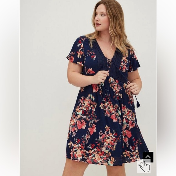 Torrid Blue Mini Gauze Lace-Up Skater Dress - Picture 2 of 7